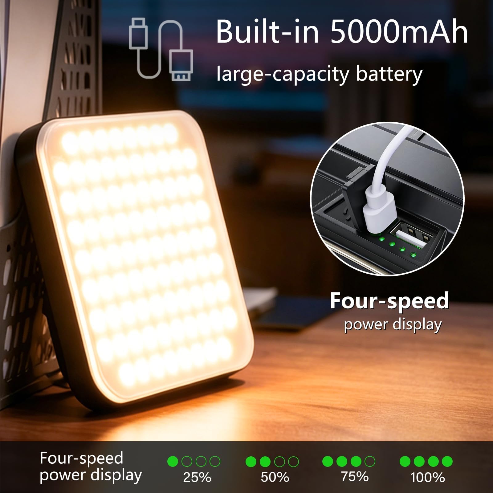 Lanterna da campeggio ricaricabile, 2000 lumen, lanterna LED ultra luminosa con 4 modalità di illuminazione, lanterna portatile da esterno con base magnetica e staffa in metallo per tenda, emergenza