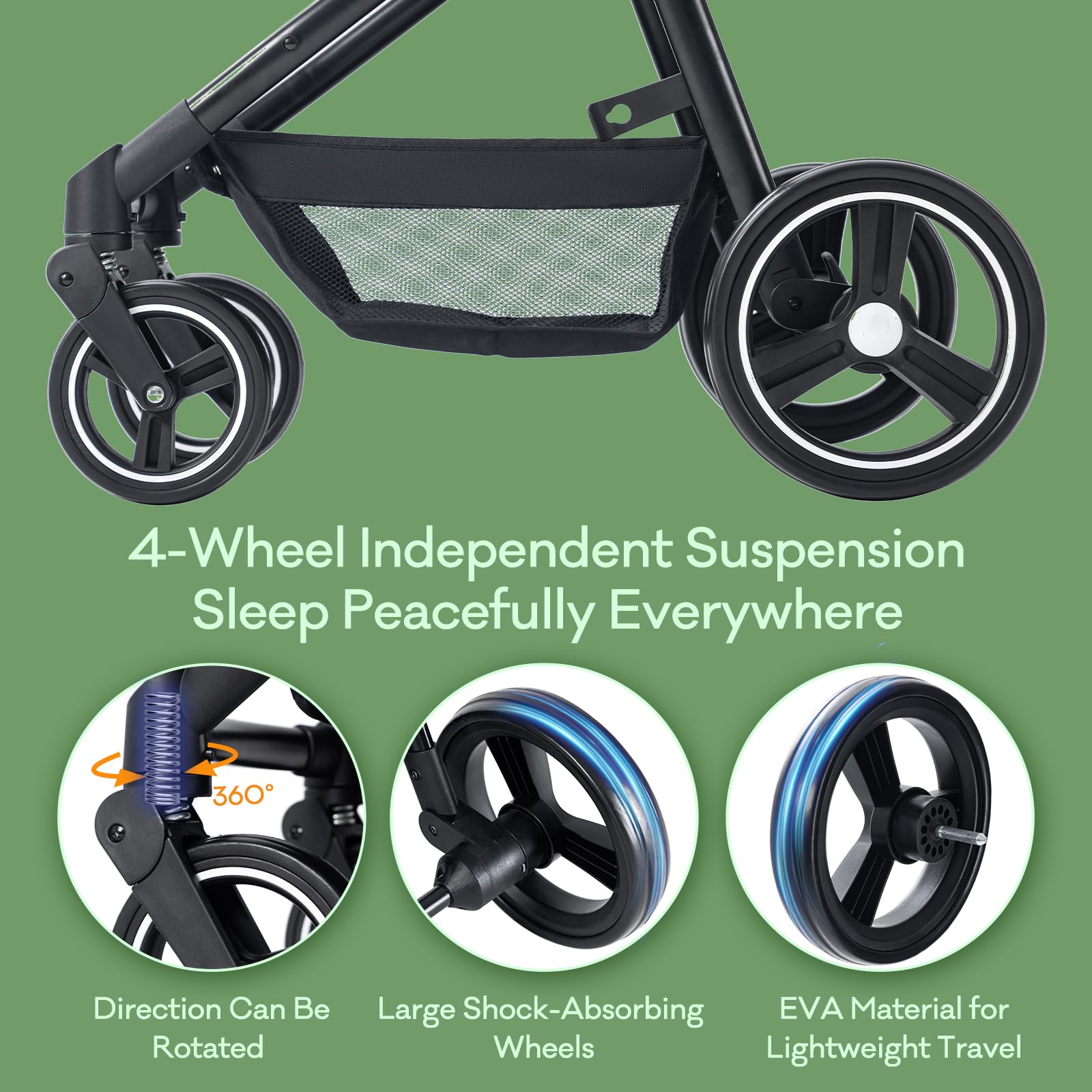 3 en 1 Carrito Bebé, Cochecito Bebe con Asiento de Coche ECE R129, Cochecito Combinado Plegable One Click, Alta Vista Estructura de Aluminio Cochecito para Recién Nacido(15KG, 0-3Años)