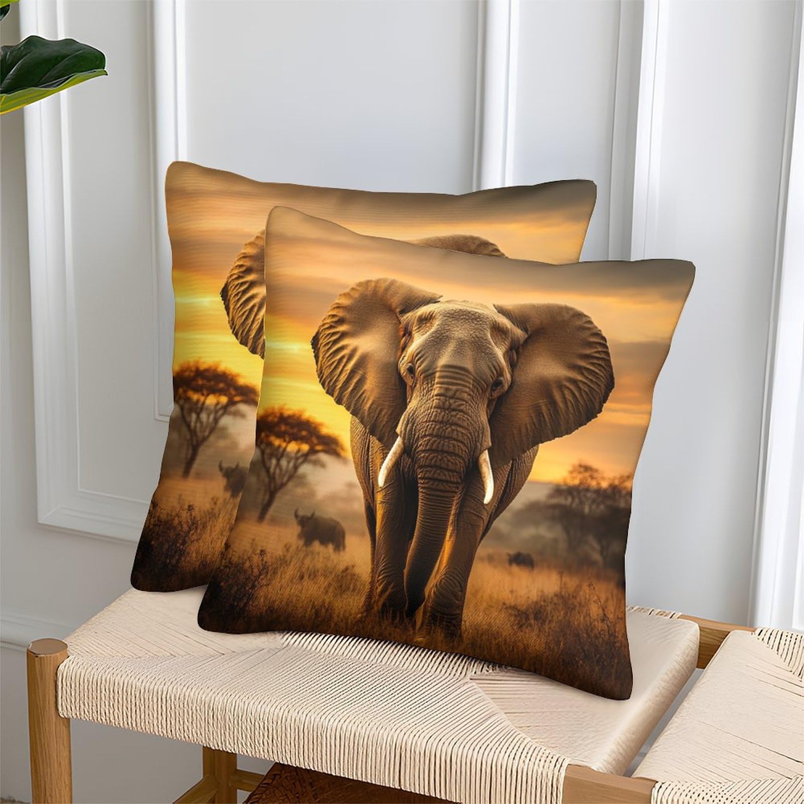 2 Pack African Savannah Luxury Digital Printed Soft 3D Elephant Themed Square Cushion Cover 40x40cm, Style, 40 x 40 cm (Pack of 2) - Image 2