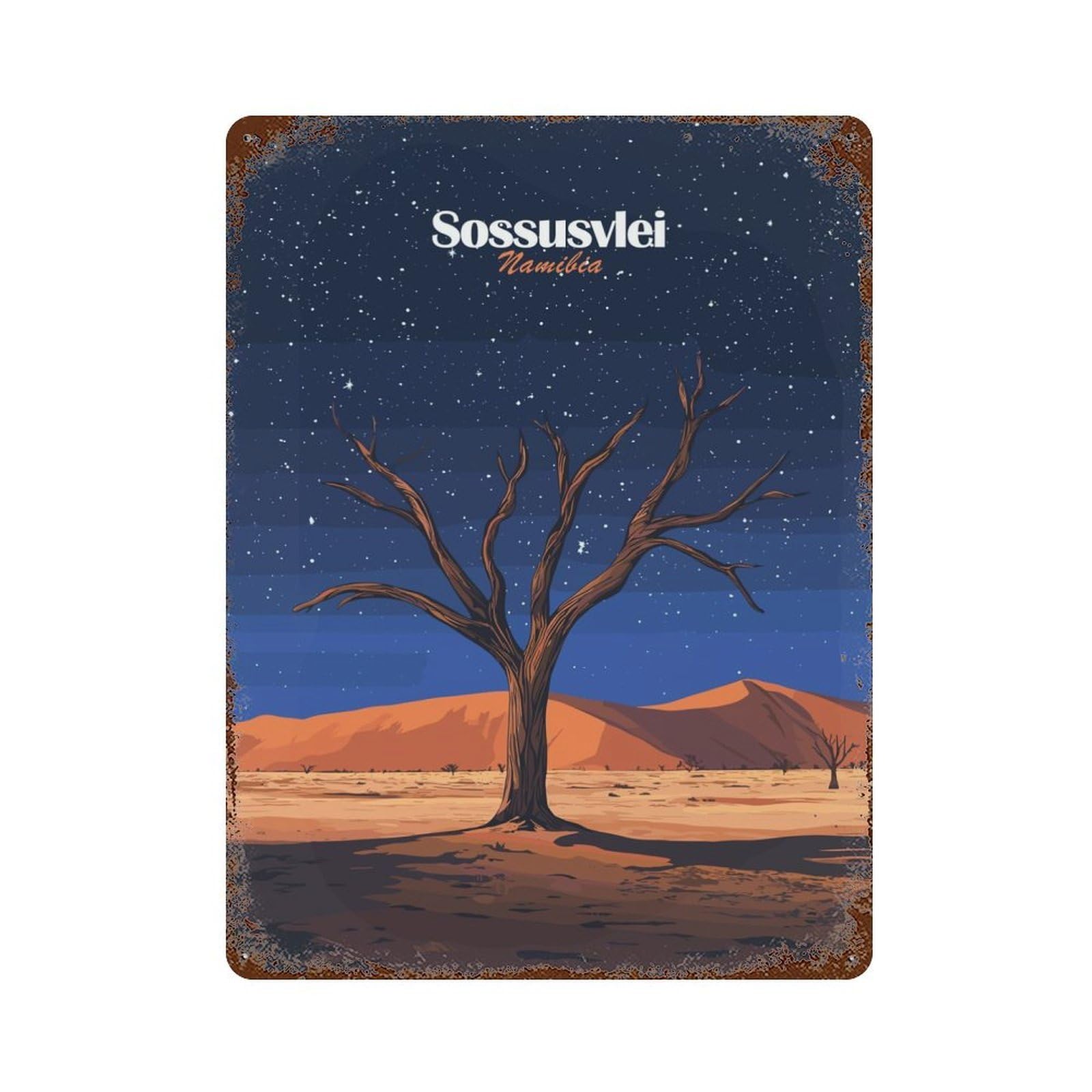 Dead Tree in Namibian Desert Rust Effect Tin Sign 15.7"x11.8", Novelty Wall Decor for Garage, Pub Or Kitchen