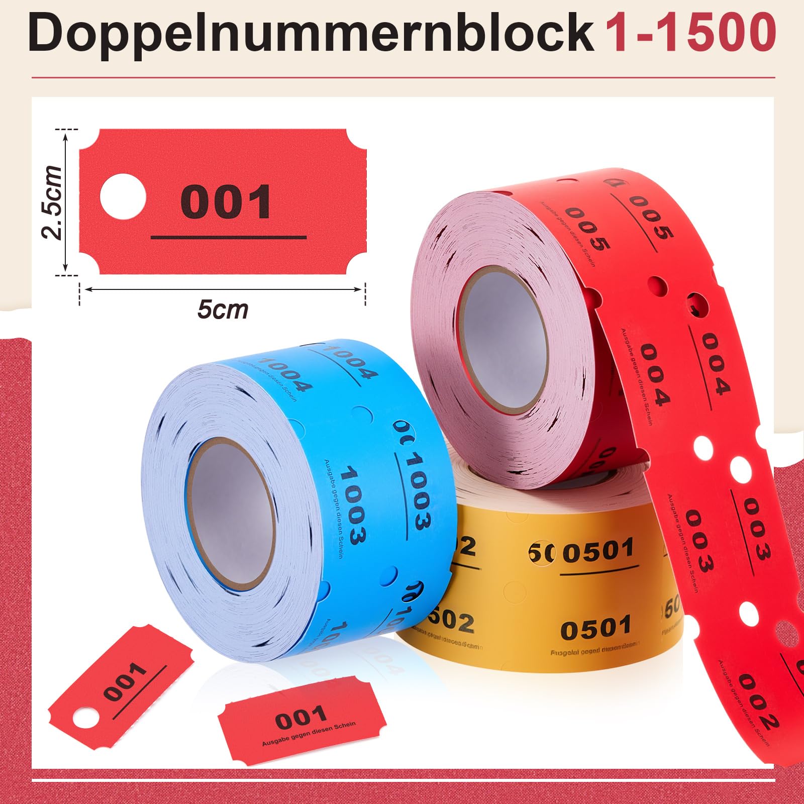 Nezyo Numeri per Guardaroba 1-1500 Biglietto Guardaroba Biglietti per Lotteria Numerati Scontrini Numerati Buoni Bevande e Pasti Servizio Lavanderia per Ferias Rifas Sorteo Consumición,5 x 2,5 cm