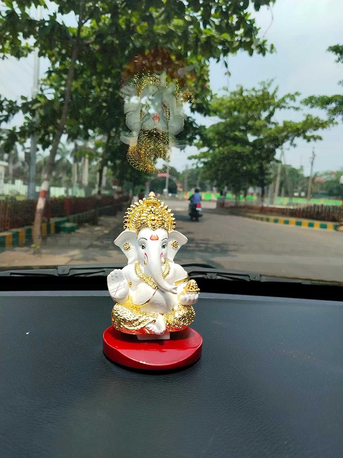 Electrum Kala Udyam Divine Figurine of Ganesha Gold Plated Idol on MDF Base | For Car Dashboard, Office Desk and Festive Gifting (MukutGoldWhiteMDF) - Image 6 thumbnail