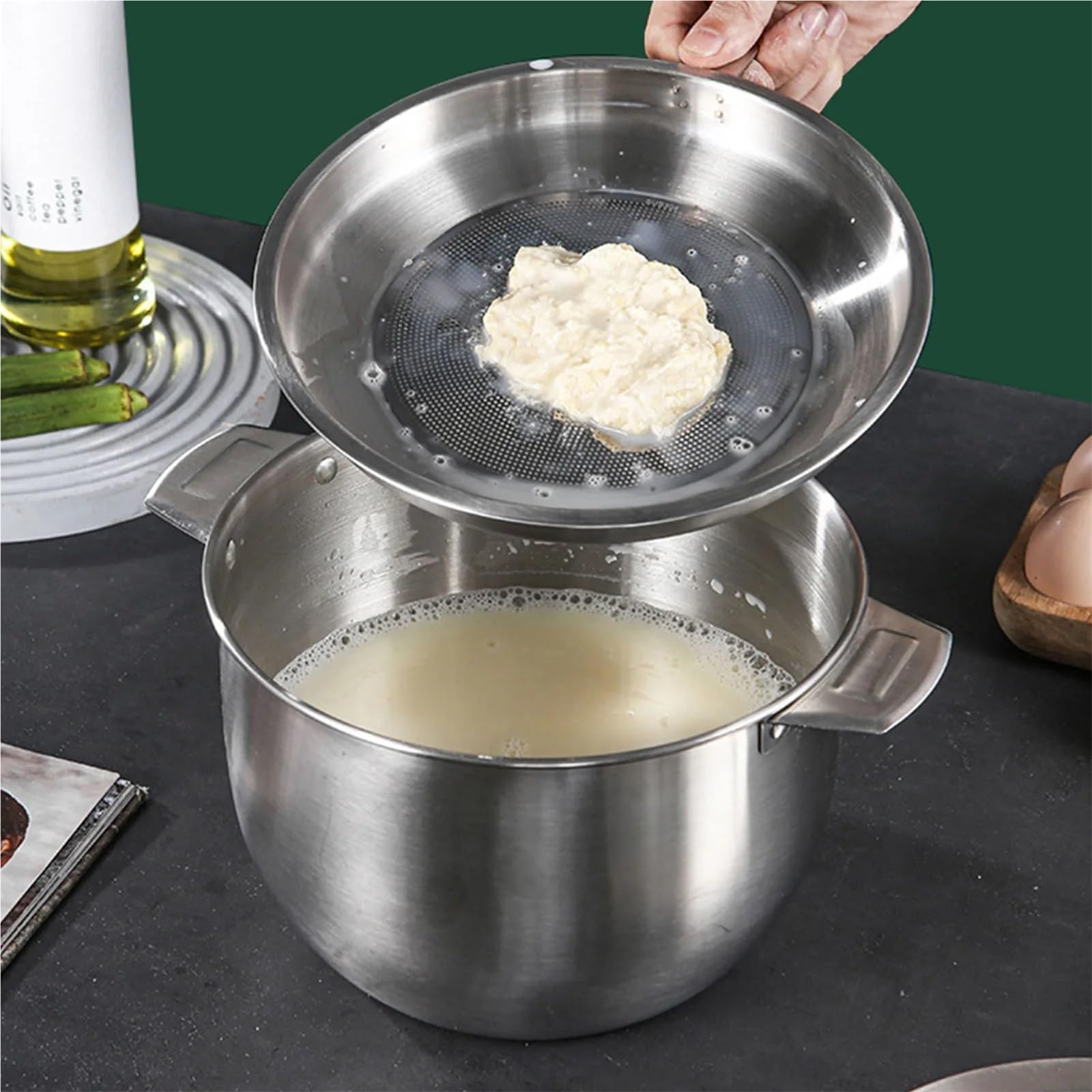 Contenedor De Grasa Tanque de Almacenamiento de Aceite de Cocina, colador de Aceite de Acero Inoxidable, contenedor de Grasa con Red de Filtro for Cocina para FiltracióN