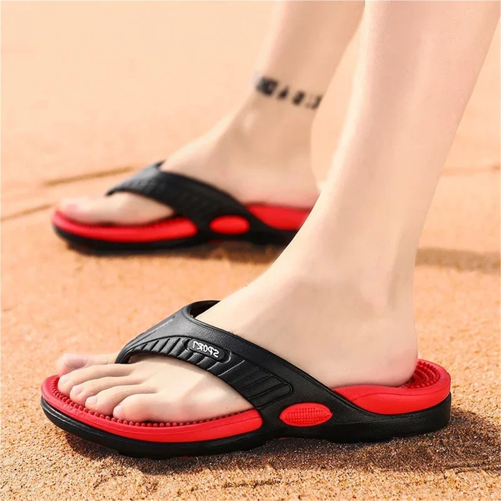 Männer Massage Flip Flops EVA Hausschuhe Sommer Atmungsaktive Strandschuhe Sandalen Plus Große Größe Slipper(Red,42)