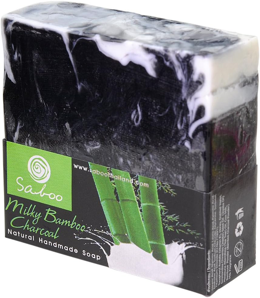 Saboo All Natural Oil Based Scented Aromatherapy Organic Handmade Soap, Milky Bamboo Charcoal
