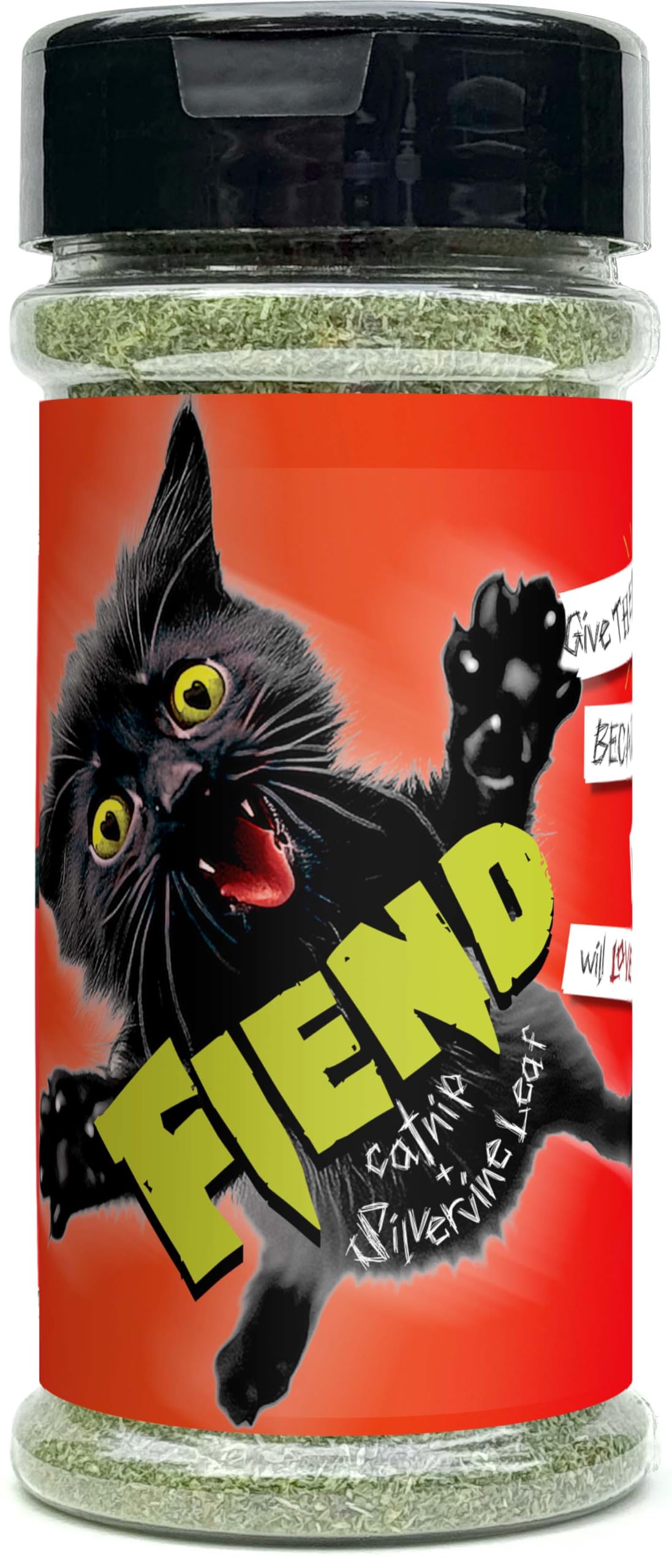 Fiend Catnip +SilverVine für Katzen | Freisprech-Shaker | Safety-Cut Premium Katzenminze mit veganem Silvervine + Sticker | Ultra Potente und Superweiche Katzenminze Silvervine Blend 1 Tasse Shaker