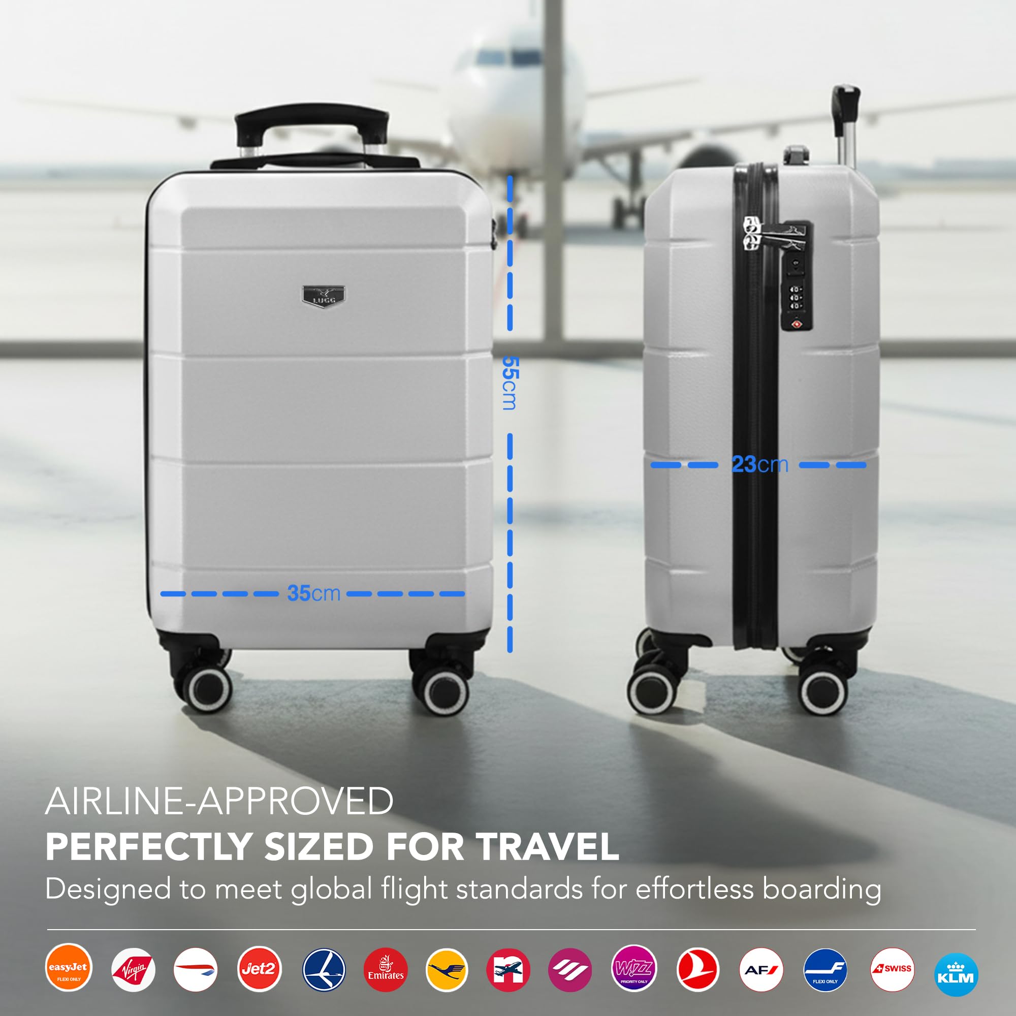 LUGG - Jetset 40cm Suitcase - 40x30x20cm- Ryanair Compatible - Underseat Size - Hard Shell ABS - Spinner & Removable Wheels - Lightweight Travel Luggage- Cream/Brown — view 312