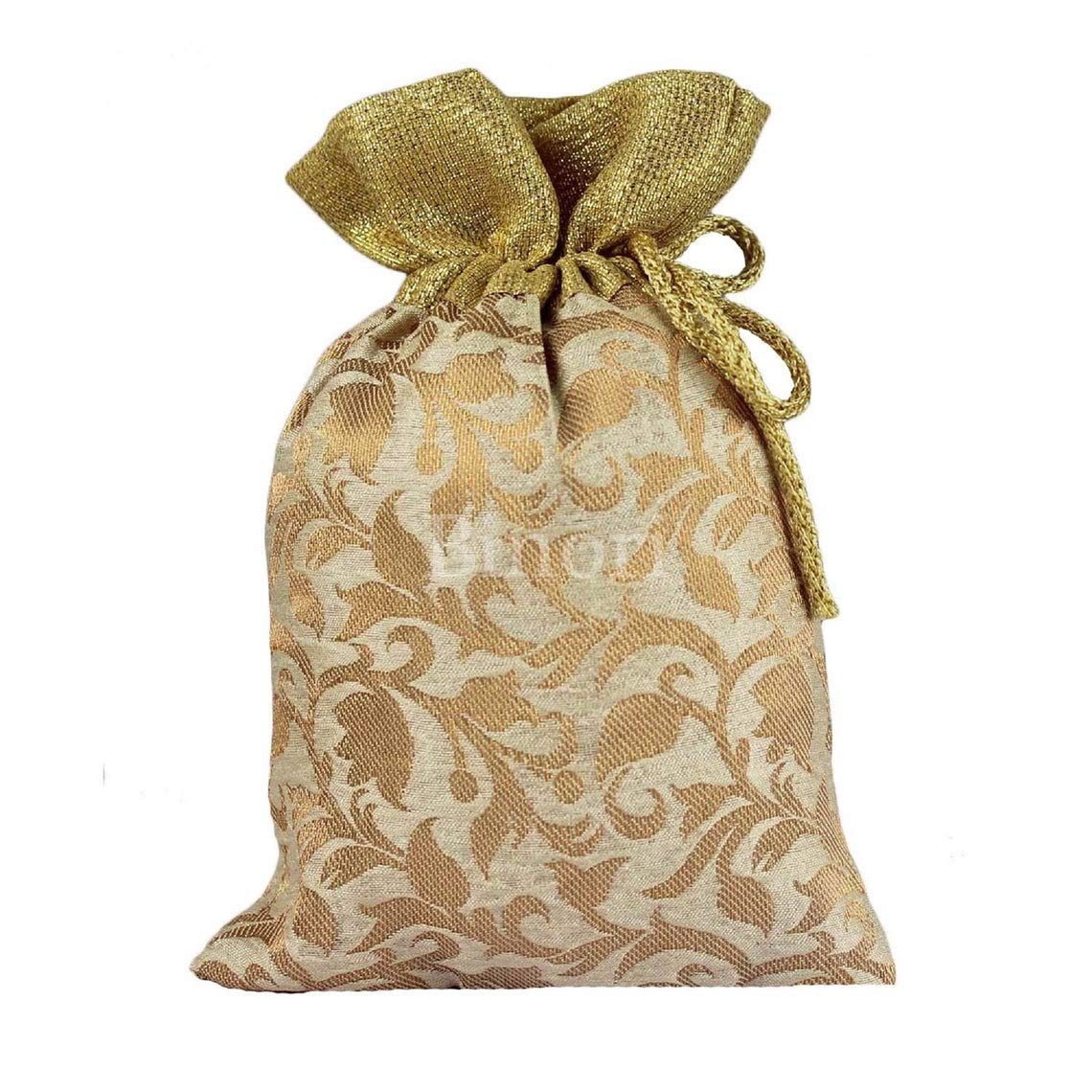 Indian Collectible, bolsa de seda estilo Rajasthani Royal Clutch Batwa Bag Wristlets Ethnic Potli Moibile Potli Regalo de devolución potli potli potli para frutas secas/shagun (paquete de 5) por