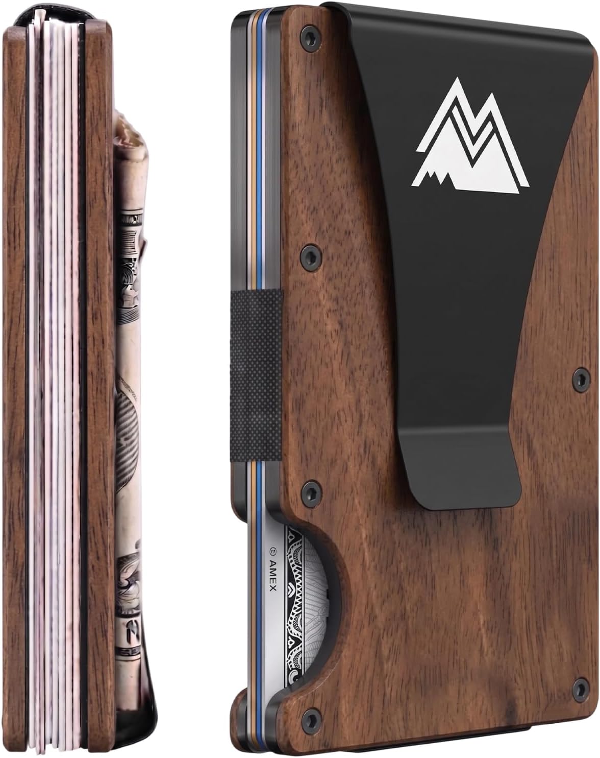 Minimalist Wallet for Men - Slim RFID, Scratch Resistant, Natural Walnut Wood Credit Card Holder & Money Clip, Easily Removable Money & Cards, Mens Wallets