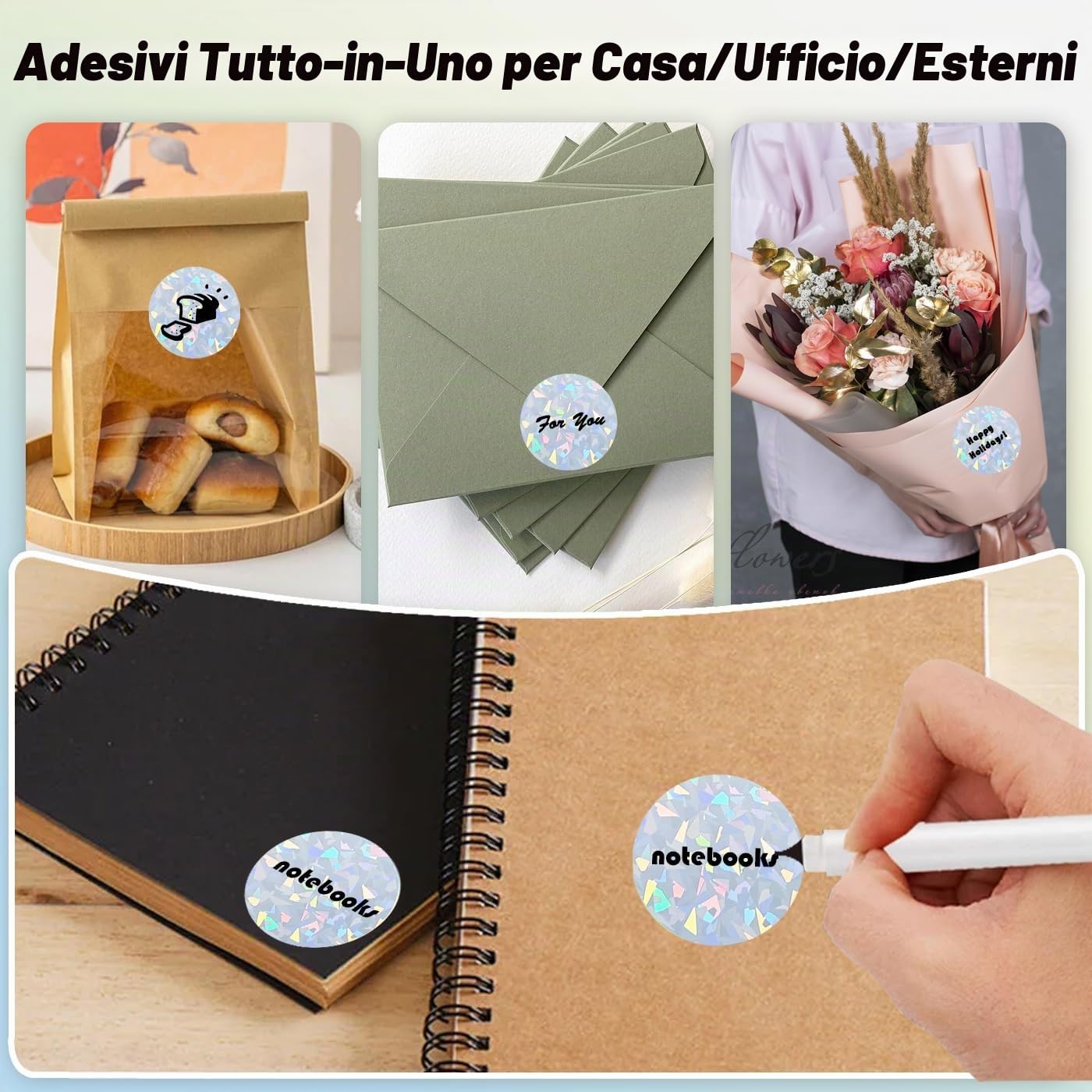 LENVII Argentate 50x50 mm Rotonde Etichetta Termica(Motivo Diamante)1040 pz | Olografiche Argento Etichetta, 8 Rotoli × 130,Resiste a Atrappi,Acqua,Olio,Graffi,Stampa Nitida e forte Adesione,per Termiche