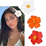 3Pcs Hawaiian Flower Hair Clips for Women Plumeria Hibiscus Hair Clip 3.5 Inch Artificial Flower Clips for Vacation Party Beach Accessories