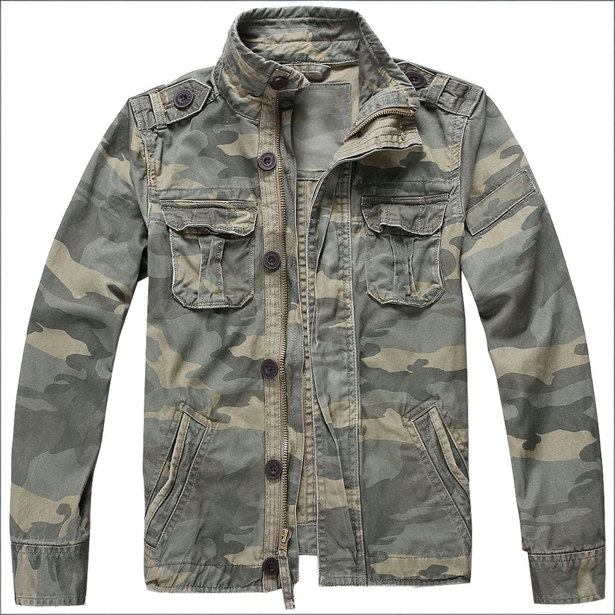 Admitted &Feeling Men's camo Military Jacket Cargo Stand Collar Bomber Jackets Coat