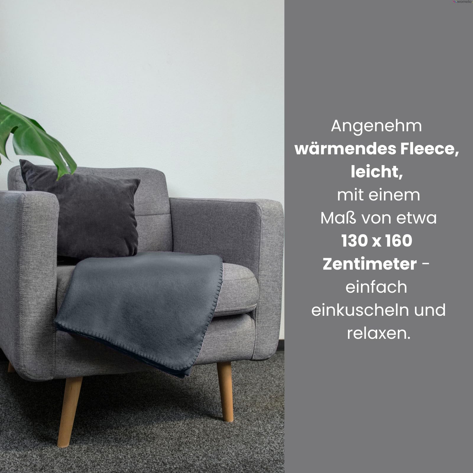 wometo Lot de 10 avantages Couverture Polaire oekoTex 130x160 cm env. 400g Lourde avec Anti-Boulochage et Bord en chaîne Gris foncé