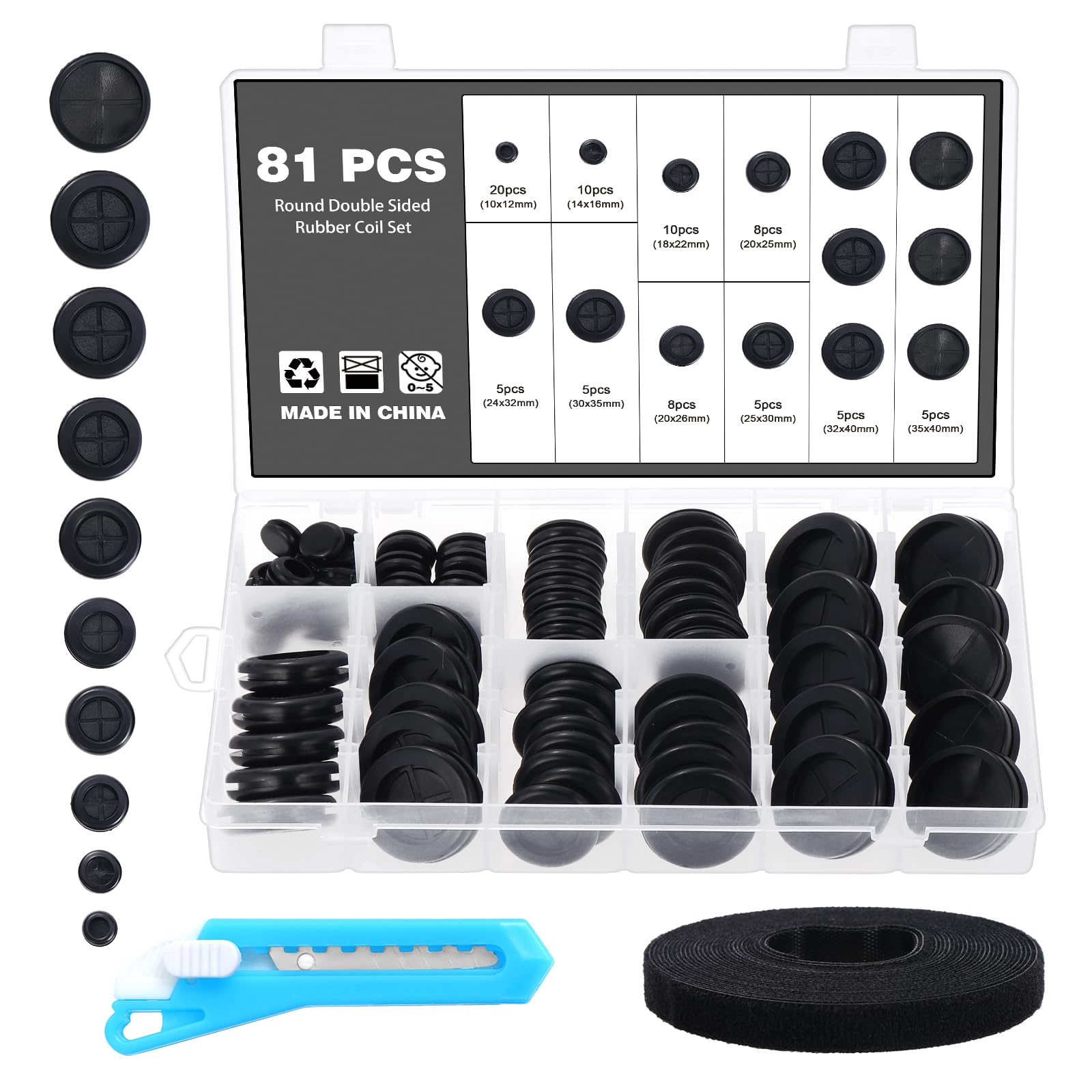 Set Da 105 Beccucci In Gomma - 11 Misure Diverse + Fascette E Coltello Inclusi | Per Passacavi E Protezione Fori - Foto 8