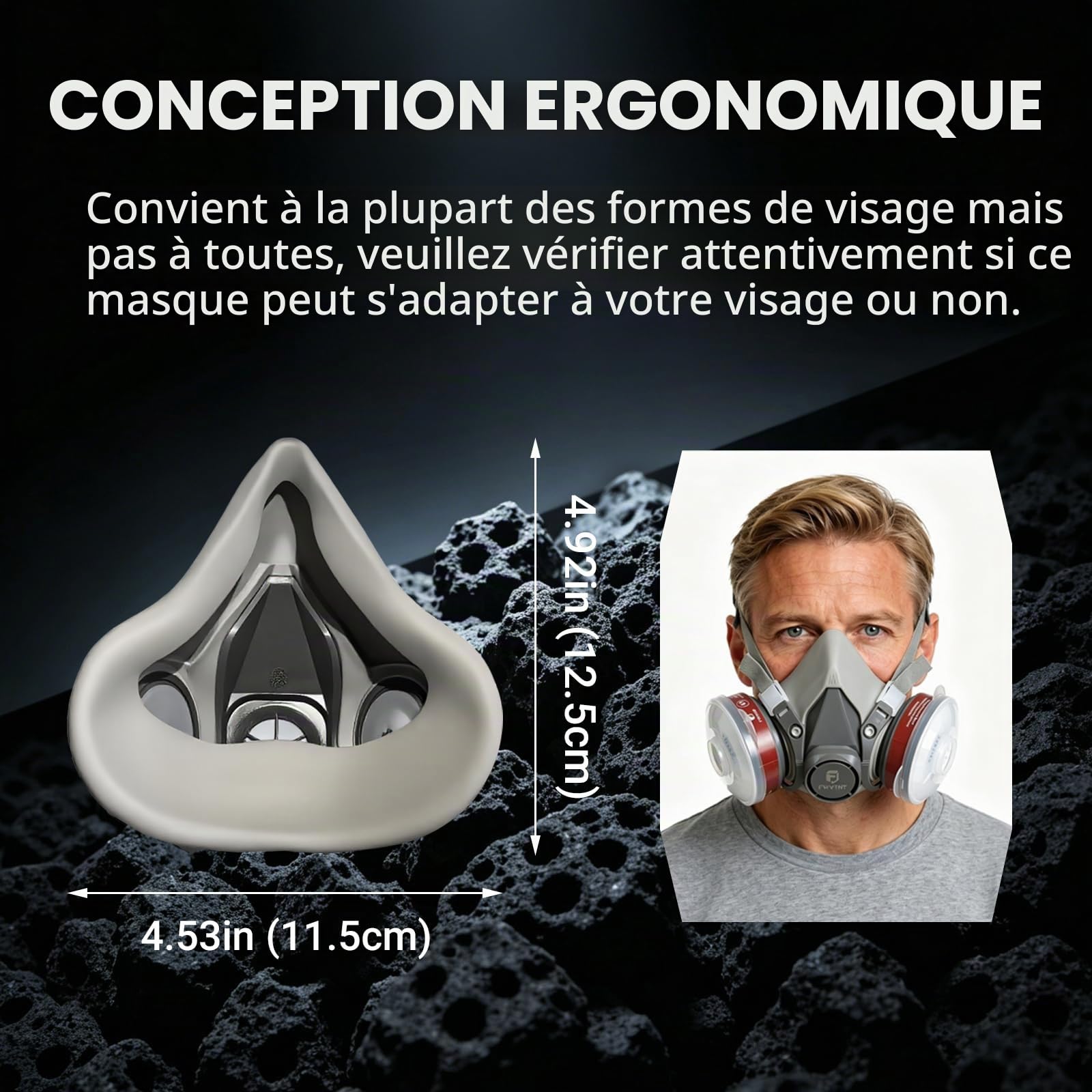 Masque anti Poussiere Pollen Odeur Vapeur Particules Fines Chimiques avec A1 Filtre, Masque a Gaz Reutilisable pour Peinture, Travaux, Resine Epoxy, Soudure,Poncage,Sablage,Meulage,Chantier