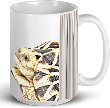 Funny Burmese Star Tortoise Coffee Mug 15oz White - Cute Peeking Behind Curtain Large Ceramic Cup - Novelty Gifts for Tortoise Lovers