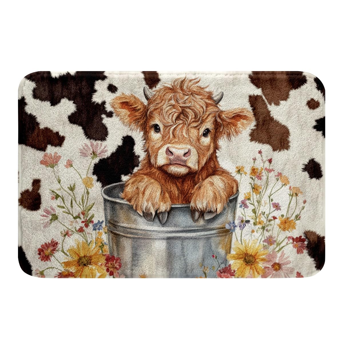 jejeloiu Cute Highland Cow Bathroom Rugs Cow Print Bath Mats for Bathroom 16"x24" for Kids Boys Girls Teens Farmhouse Highland Cattle Bath Rugs for