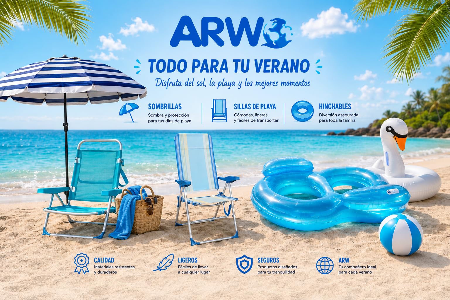 Creaciones Llopis ARW Pack 2 Sillas Playa Plegables con Cojín Reposacabezas 80 x 48,5 x 66 cm. Reclinable Tumbona 114 cm. Largo. (Turquesa)