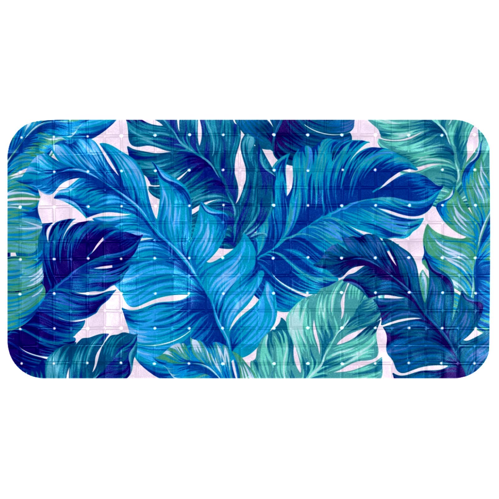 Tapis de bain bébé anti-glisse PVC Bennigiry motifs feuilles bleu 68x37cm