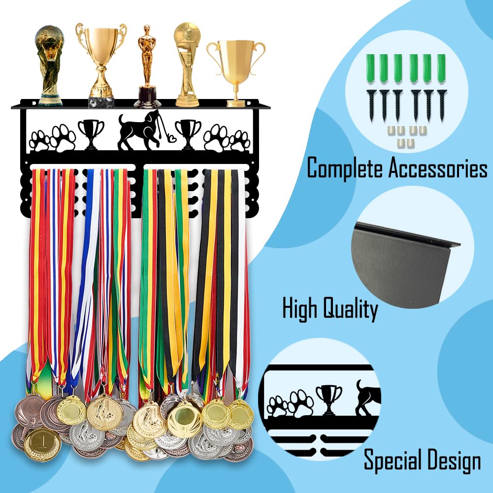 PH PandaHall Porta Medaglie per Cani Porta Trofei Organizer per Esposizione, Espositore Da Parete per Medaglie In Metallo per Competizioni Canine Regalo per Animali Domestici, 40x20cm