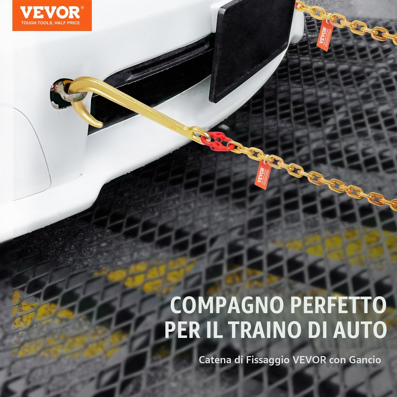 VEVOR Catena da Traino con Gancio a J a Stelo Lungo, 2 Pezzi, Catene per Rimorchio Grado 80 con Gancio RTJ, 8 mm x 180 cm, Capacità Carico max. 2448 kg, per Guasti, Trasporto, Carro Attrezzi, Camion