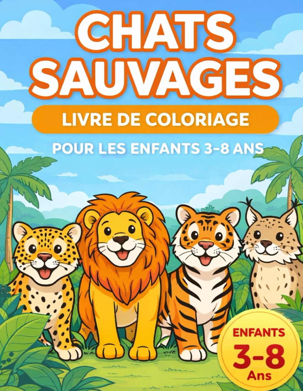 Chats Sauvages – Livre de Coloriage pour les Enfants: Lions, Tigres, Léopards et Autres Félins Sauvages Livre de coloriage amusant et éducatif pour les enfants de 3 à 8 ans