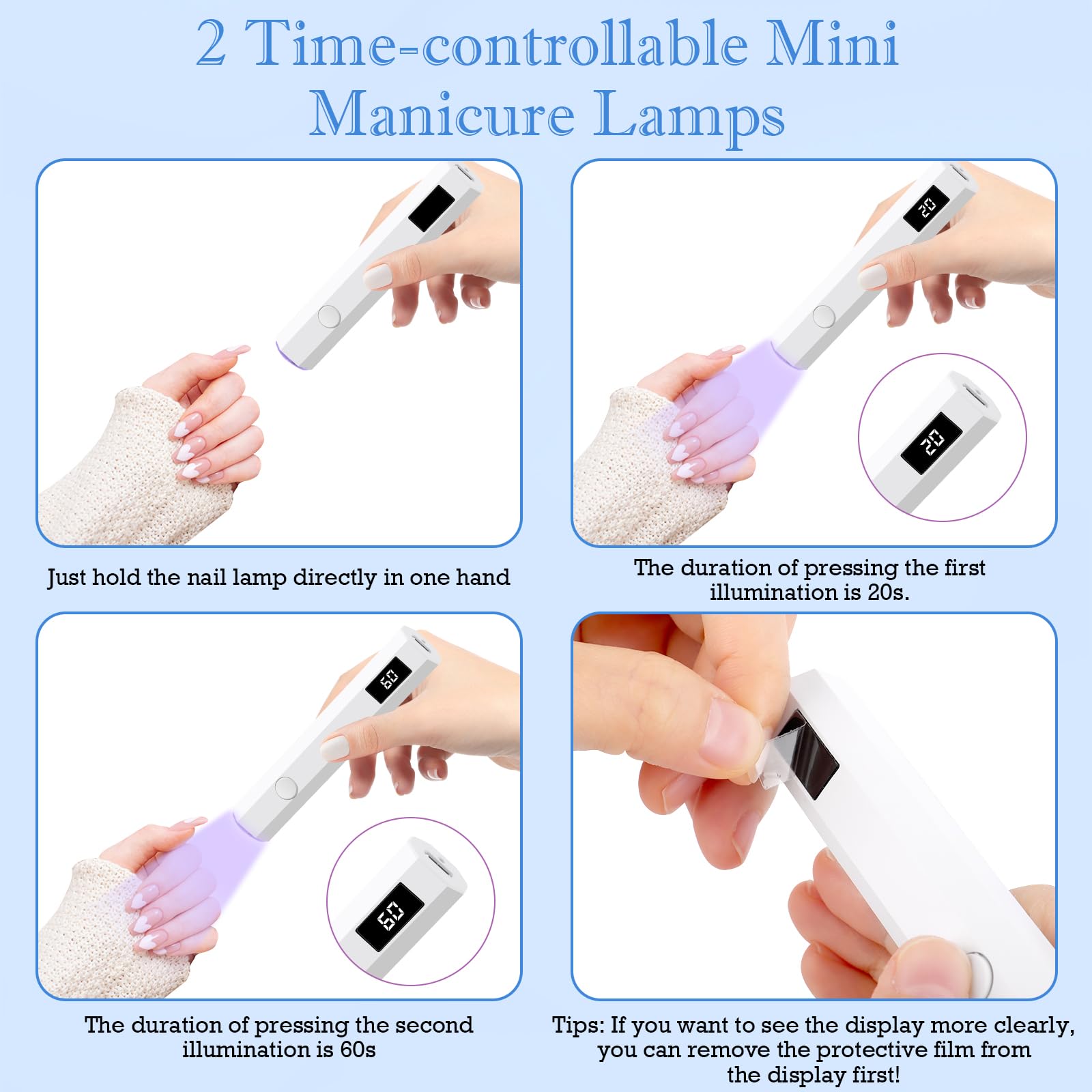 MXTIMWAN Lampada per unghie, UV portatile et ricaricabile, luce a mano per unghie in gel, con 2 timer 20/60S, per manicure, in resina di estensione del gel fai da te nail art bianco