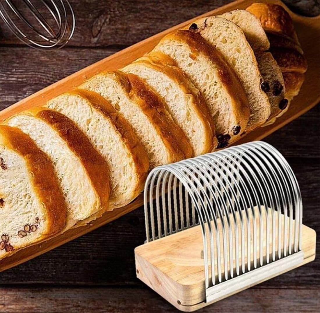 Affettatrice Pane In Bambù Pieghevole - Tagliafette Regolabile Per Pane Fatto In Casa, Bagel E Torte - Foto 4