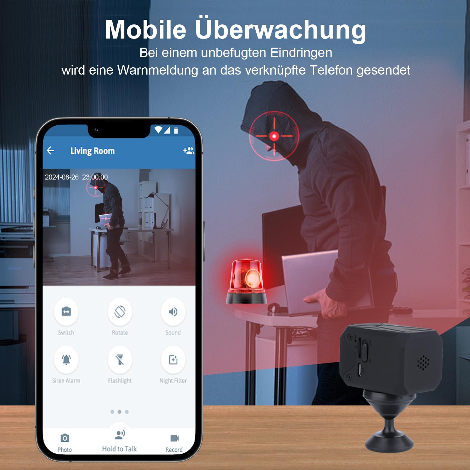 Mini Kamera 2.4 GHz WLAN Überwachungskamera Innen Akku mit Nachtsicht | Kameraüberwachung überwachung innen mit Bewegungserkennung Cloud &SD Speicher/Echtzeit-Video Kamera für Zuhause Haustier Baby