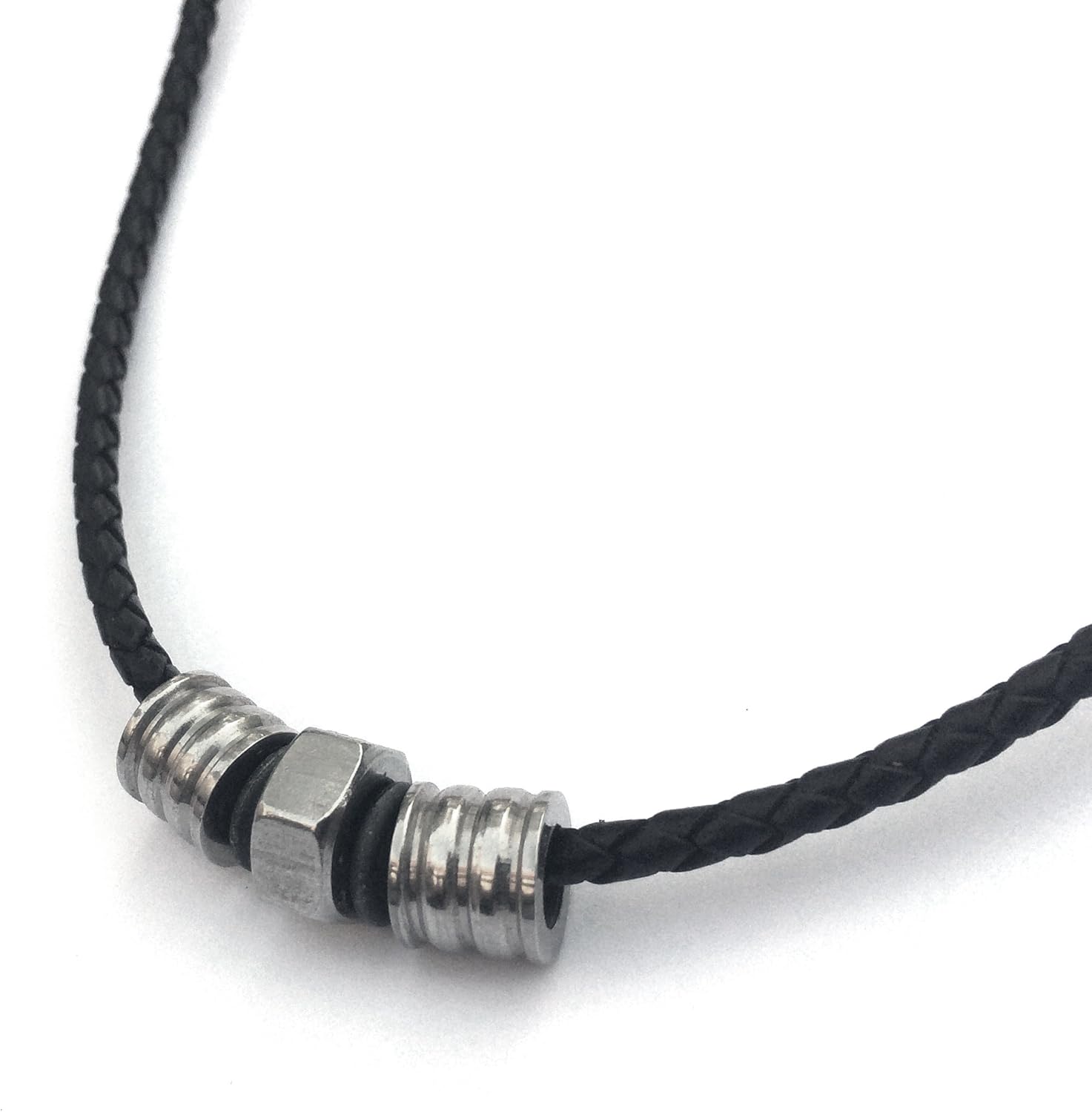 Loralyn Designs Men's Black Braided Leather Necklace with Stainless Steel Bead Slides