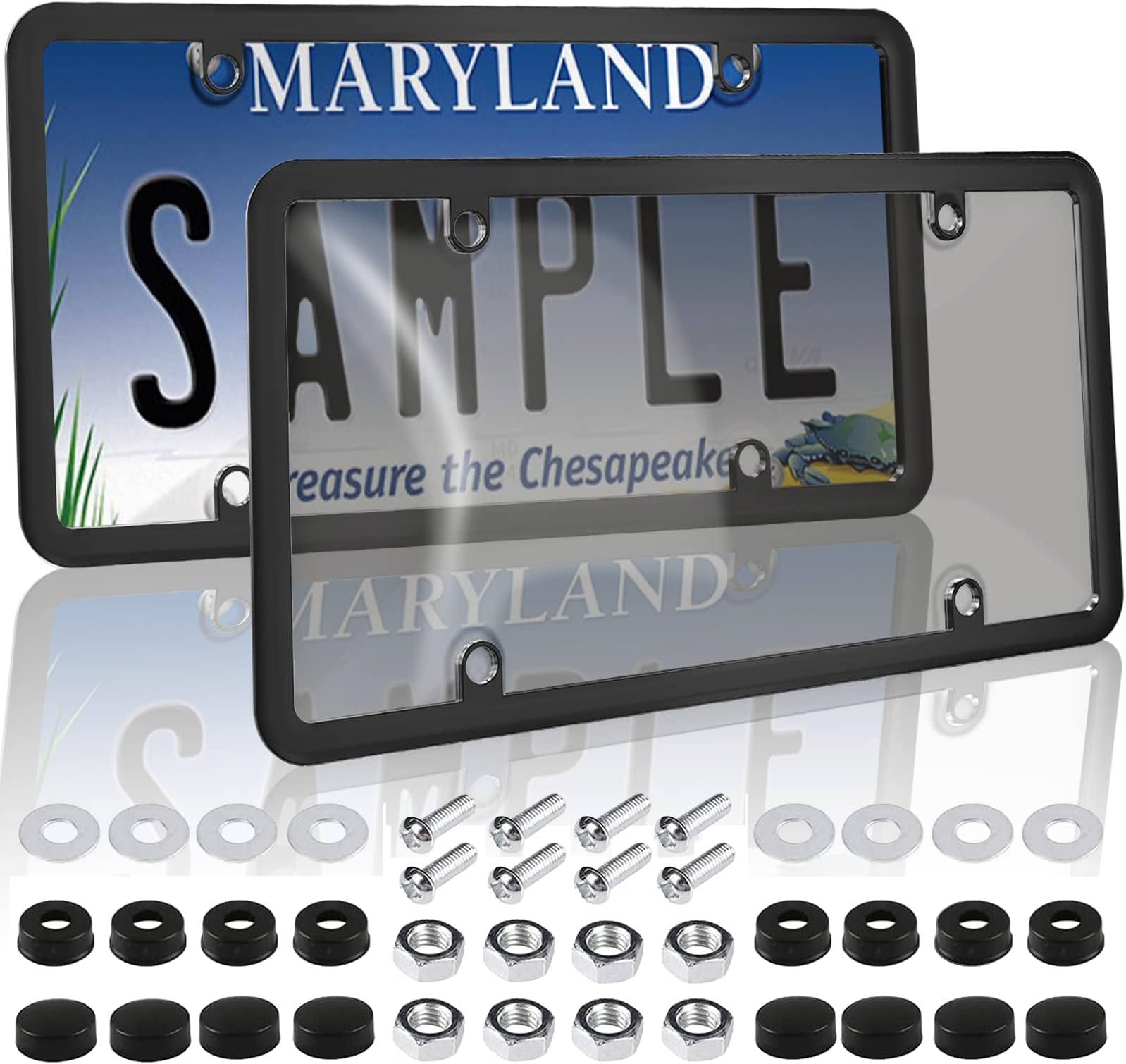2 Pack Car Tinted License Plate Shield/Covers Frame Combo - Unbreakable Clear Smoked License Plate Cover Fits All Standard US Plates,Novelty Bubble Design License Plate Holder with Screws & Cap