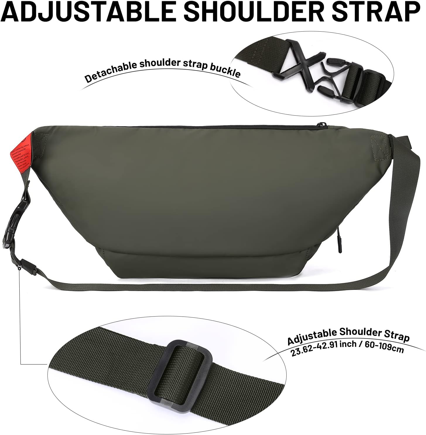 Large Crossbody Fanny Pack for Women Men,Water Resistant Waist Bag Pack with Adjustable Strap & 5-Zipper Pockets,Green,Medium - Image 3