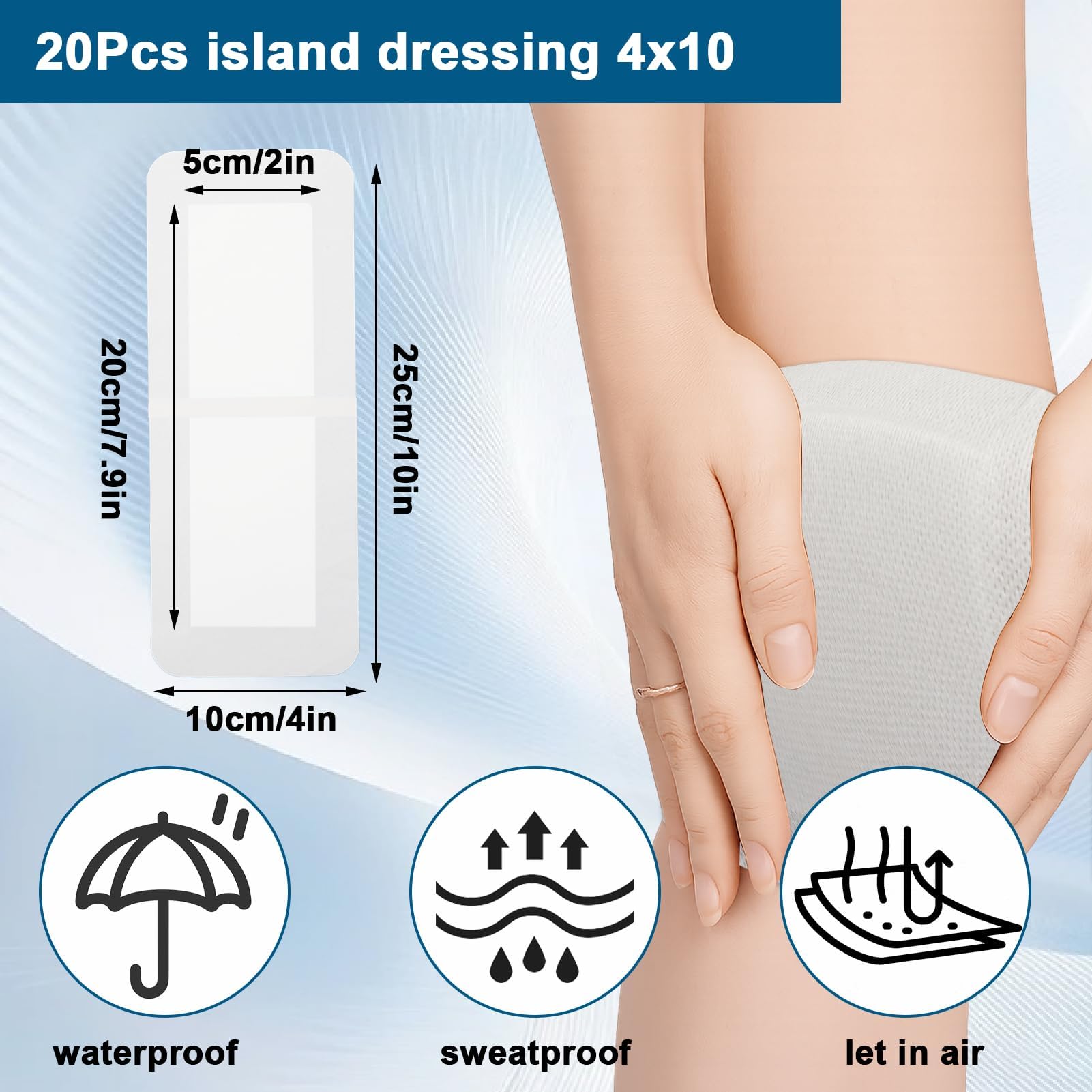 20 Pcs Island Dressing 4x10 Inch Bordered Gauze with Adhesive Border, Individually Packed Non Stick Gauze Pads, Breathable Bandages for Wounds Care and First Aid — Amazon image 2