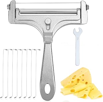 Stainless Steel Wire Cheese Slicer, Handheld Cheese Cutter with 8 Replacement Wires & Wrench Food Slicer for Block Butter Cutter Tools
