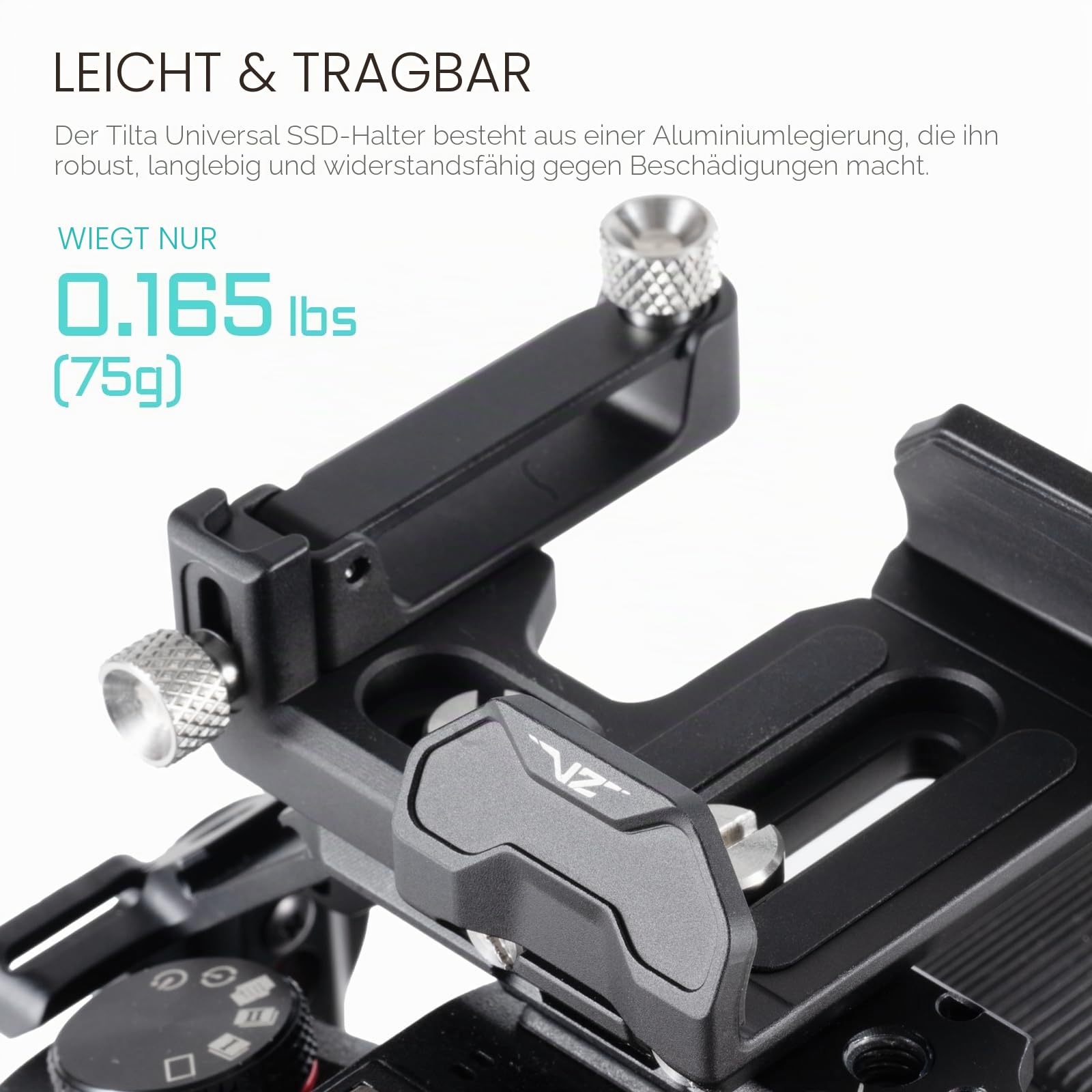 Tilta Universal SSD Laufwerkhalter V2 mit 1/10.2 cm-20 Slot, passend für 50-70mm breite und 15mm dicke SSDs - Schwarz TA-USDH2-B