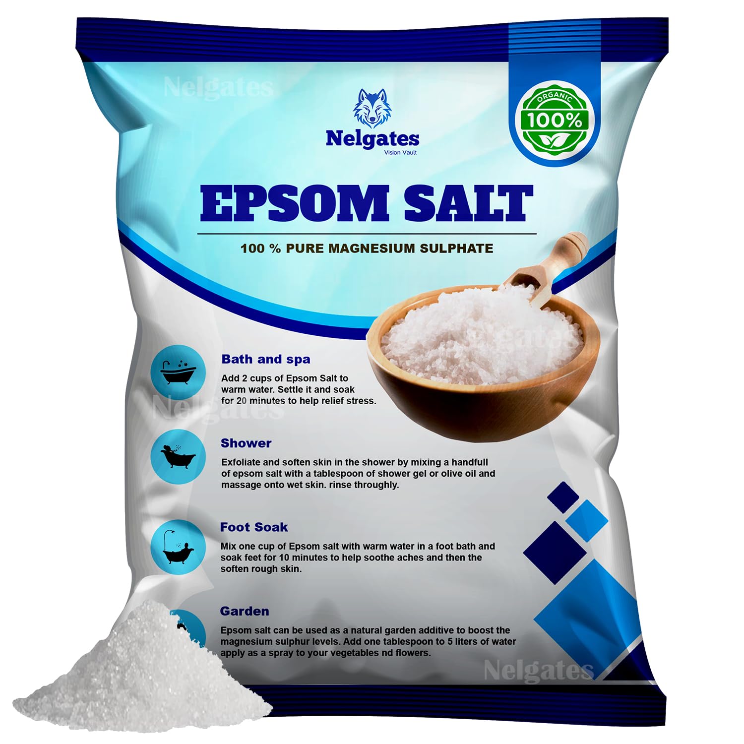 Nelgates Epsom Salt for Bath | Natural Magnesium & Sulphate for Muscle Relief, Stress Reduction & Skin Detox | Soothes Aches, Exfoliates Skin, and Promotes Relaxation | Multi-Purpose Use 5 kg-image-49