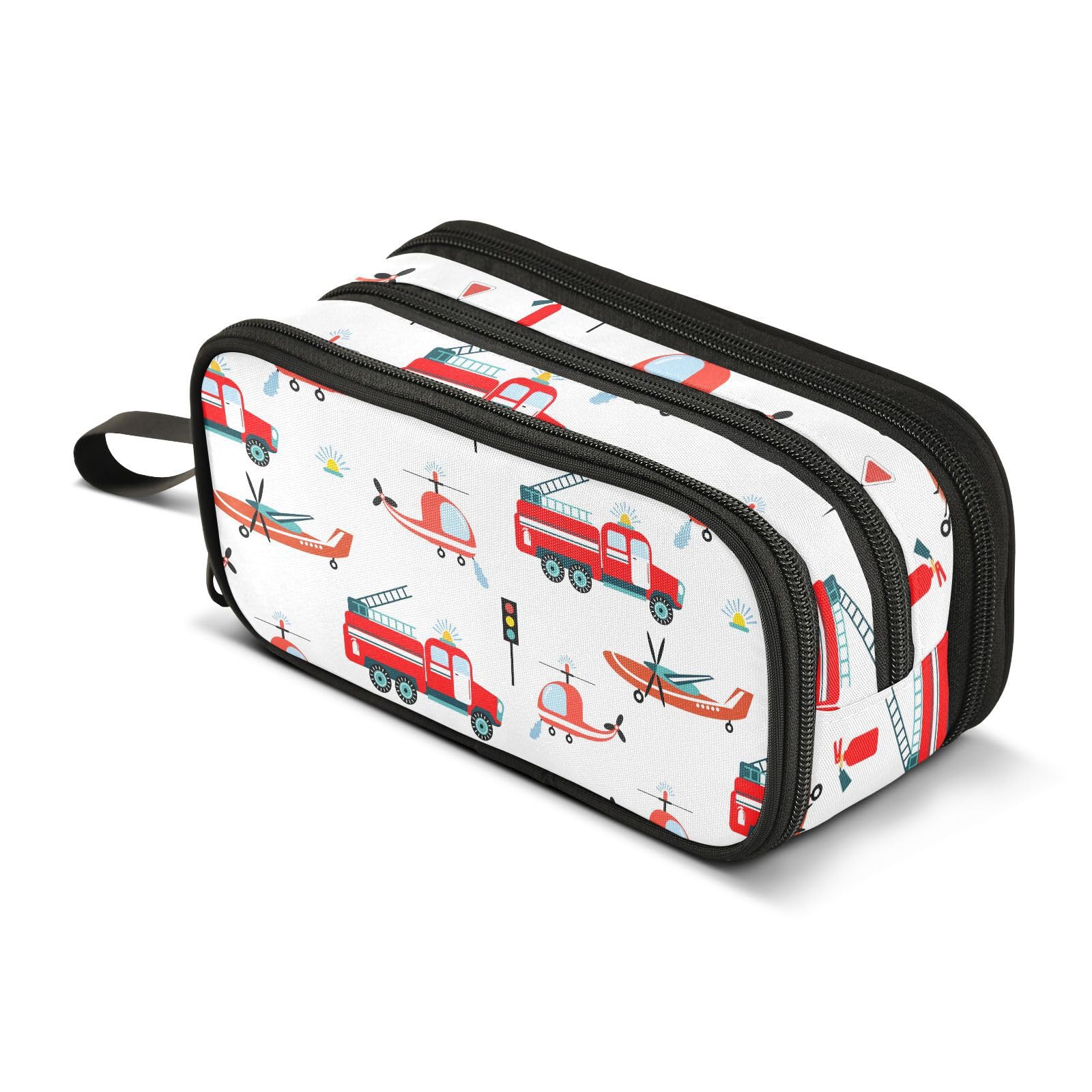 Mnsruu Fire Trucks Helicopter Airplanes Pencil Case Boys Girls Pen Bag Large Capacity School Office Stationery Organizer Pencil Pouch Holder Zipper Kids Teens Adults