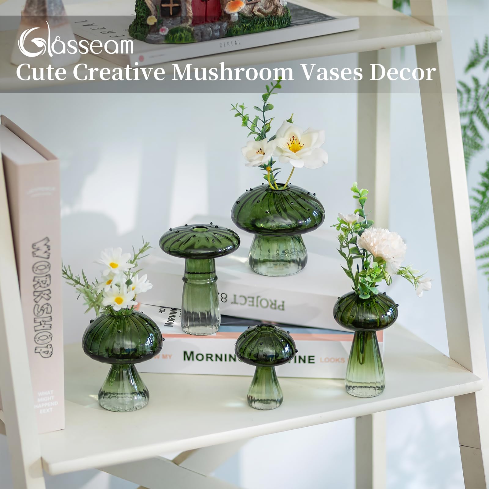 Glasseam Stations de propagation de plantes champignons : lot de 10 pots de terrarium en verre vert pour plantes d'intérieur - Mini station de propagation - Cadeaux uniques de Noël et d'anniversaire