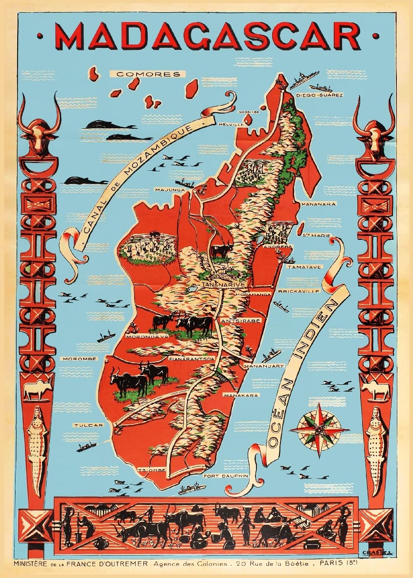 Madagascar Carte Rgdl-Poster/Reproduction HQ 50x70cm d'une Affiche Vintage