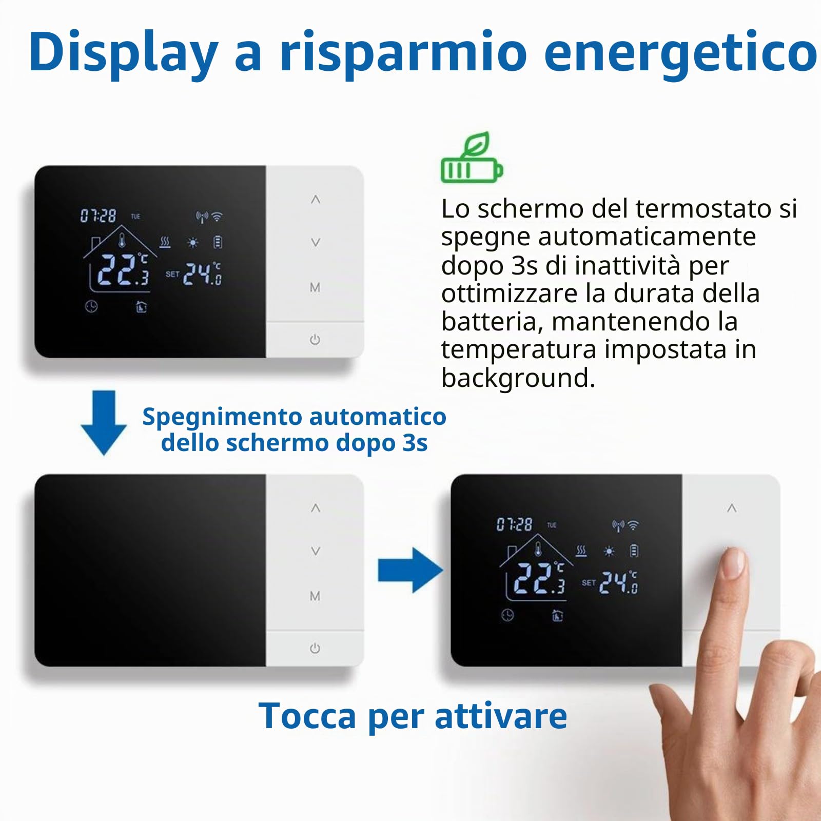 Termostato a batteria Wifi Riscaldamento/Raffreddamento per Tuya, termostato programmabile WiFi con modalità di riscaldamento e raffreddamento per caldaie a gas, controllo vocale
