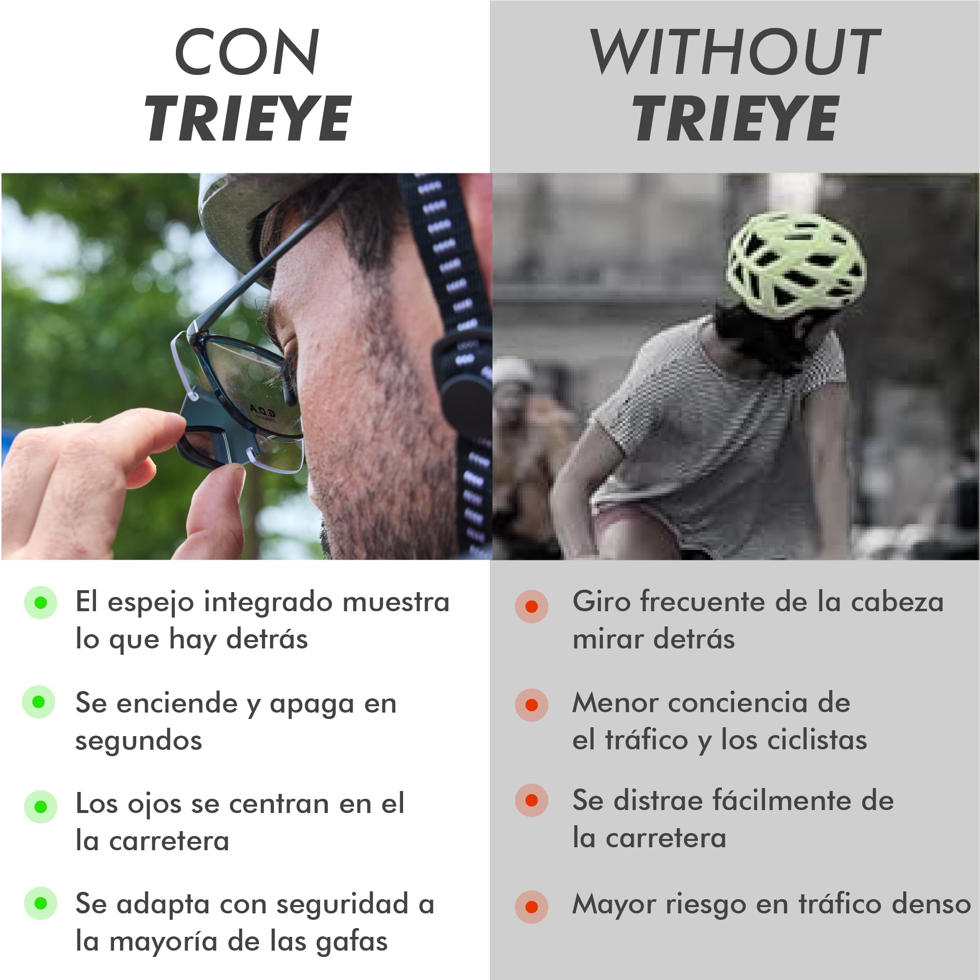 TriEye View Clip-On Gafas de Sol con Espejo Izquierdo – Gafas Polarizadas para Usuarios de Gafas – Clip Solar 140/145 mm – Cristales Claros o Ahumados