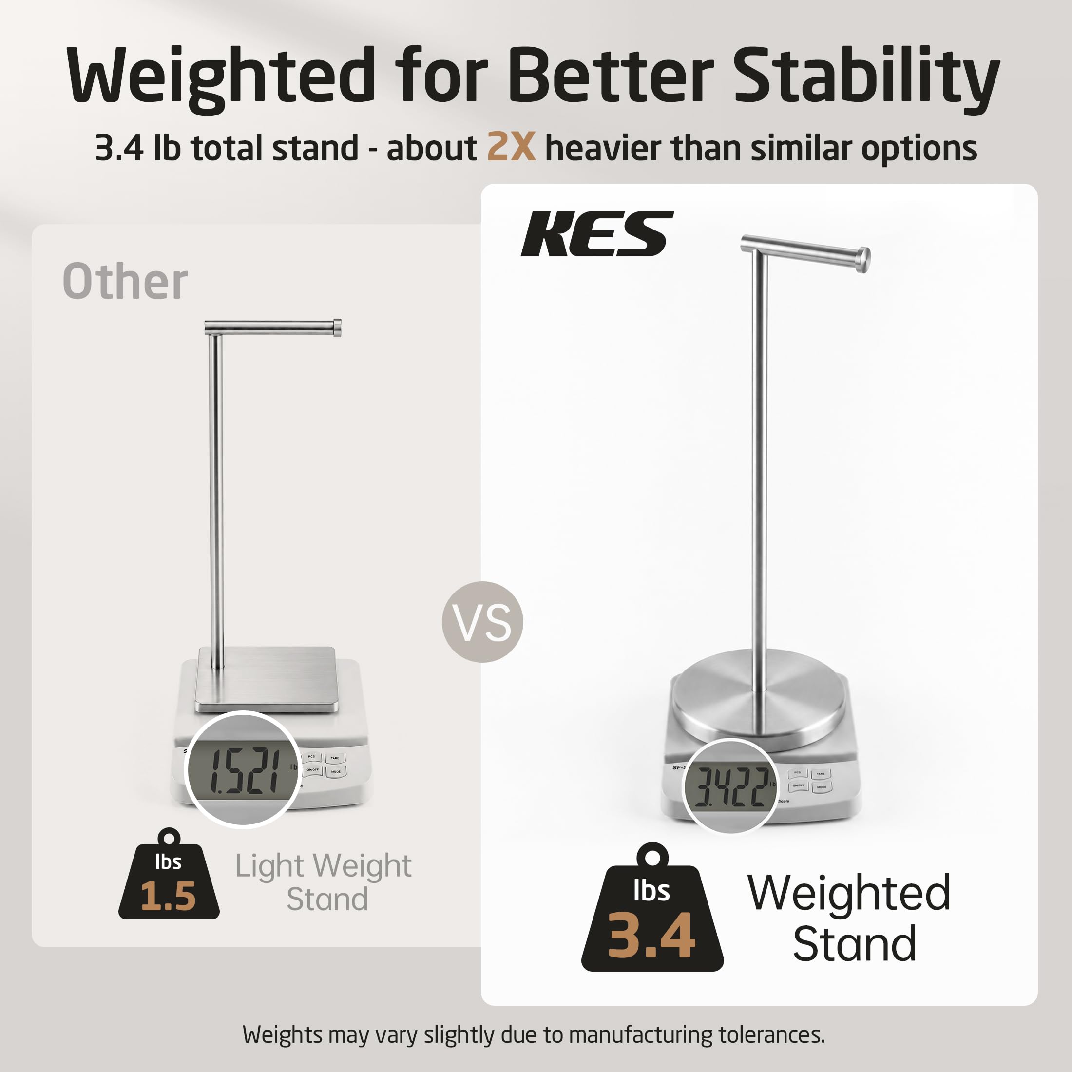 KES Toilettenpapierhalter, 66 cm H (größere Version), freistehender Toilettenpapierrollenhalter mit beschwerter Basis, für Badezimmer, rostfreier SUS304 Edelstahl, gebürstete Oberfläche, BPH283S66-2