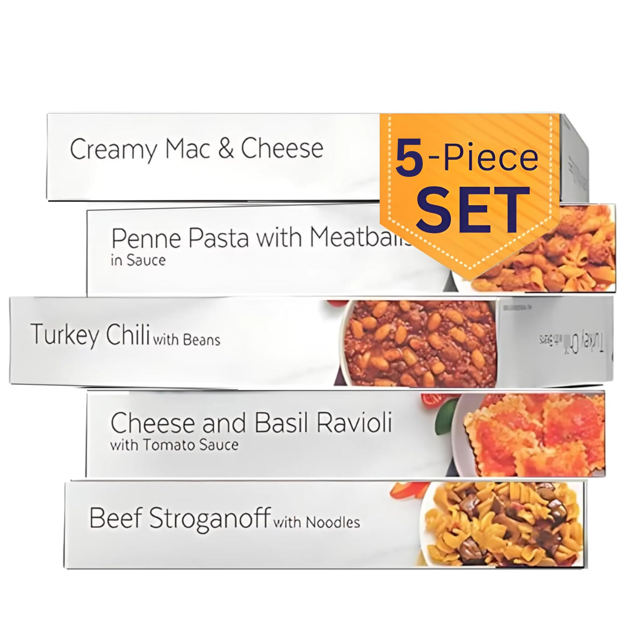 HMR Entrees Meals 5-Pack Variety | Low Calorie Premade Microwave Meals for Weight Loss | Ready to Eat Dinner | Includes Mac & Cheese, Penne Pasta, Turkey Chili, Cheese Basil, Beef Stroganoff