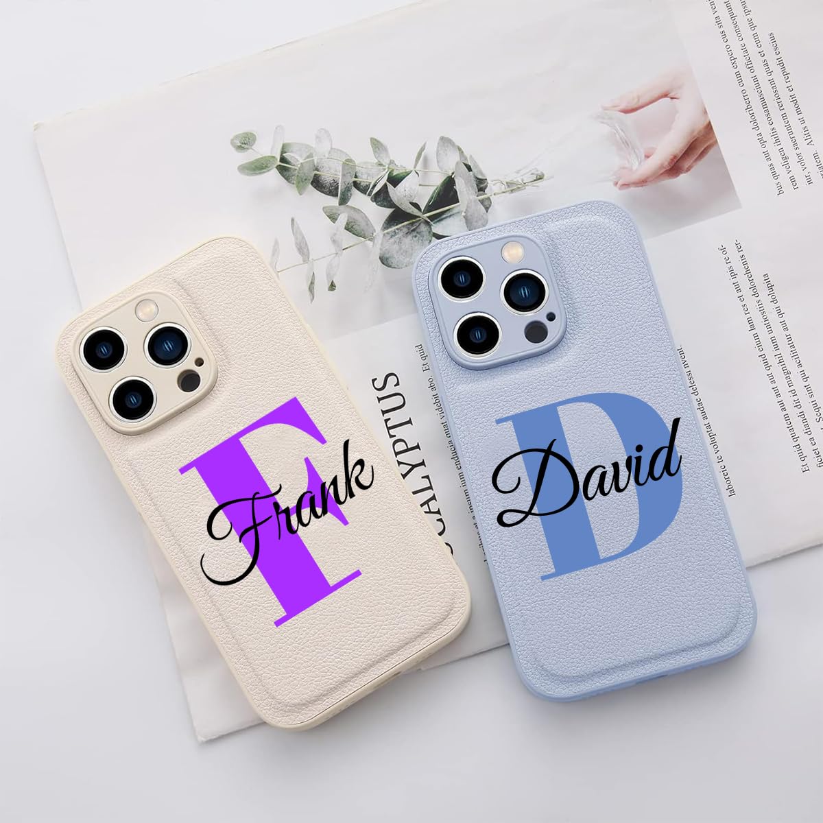 Custom Name Leather Case for Apple iPhone 17 Air 16 15 14 Pro Max 13 12 Mini 11 XR XS X 8 7 Plus SE 2 3 Phone - Personalize Initial Name Monogrammed Floral Customized Phone Cover