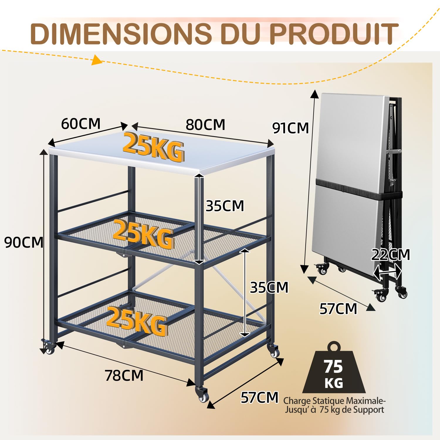 YODOLLA Desserte Plancha Exterieur,Desserte Jardin, Chariot de Barbecue 3 Niveaux,Table Pliable en Acier Inoxydable sur roulettes, Chariot de Repas Jardin et Support de BBQ Mobile, Argent