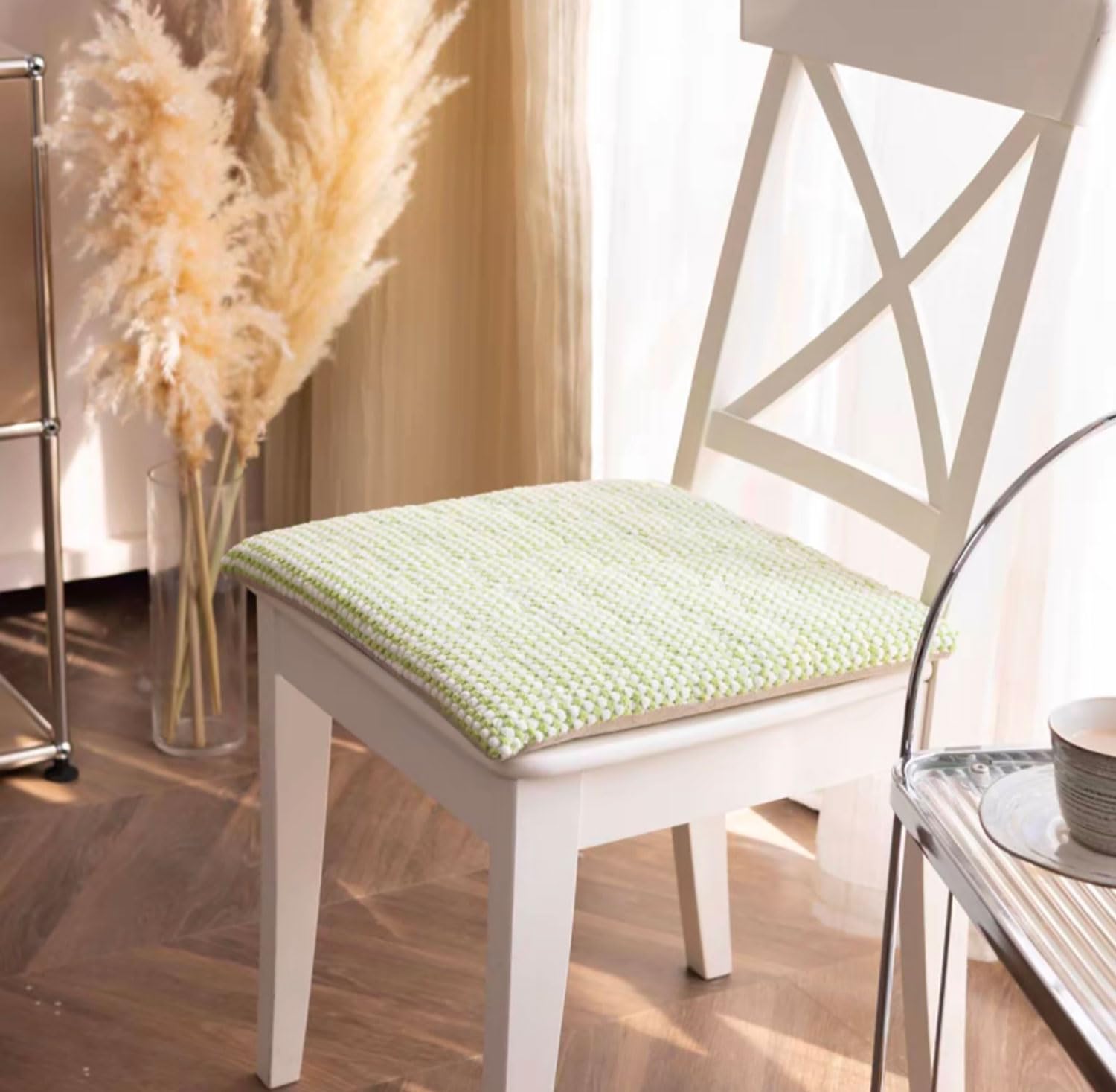 MGEMJMJ Chair Cushions With Ties, Chair Pad For Kitchen Chair With Removable Cover, Non Slip Seat Cushions For Dining Chair, Durable Chair Pads Washable(Size:50x50cm(20x20inch),Color:Grass green)