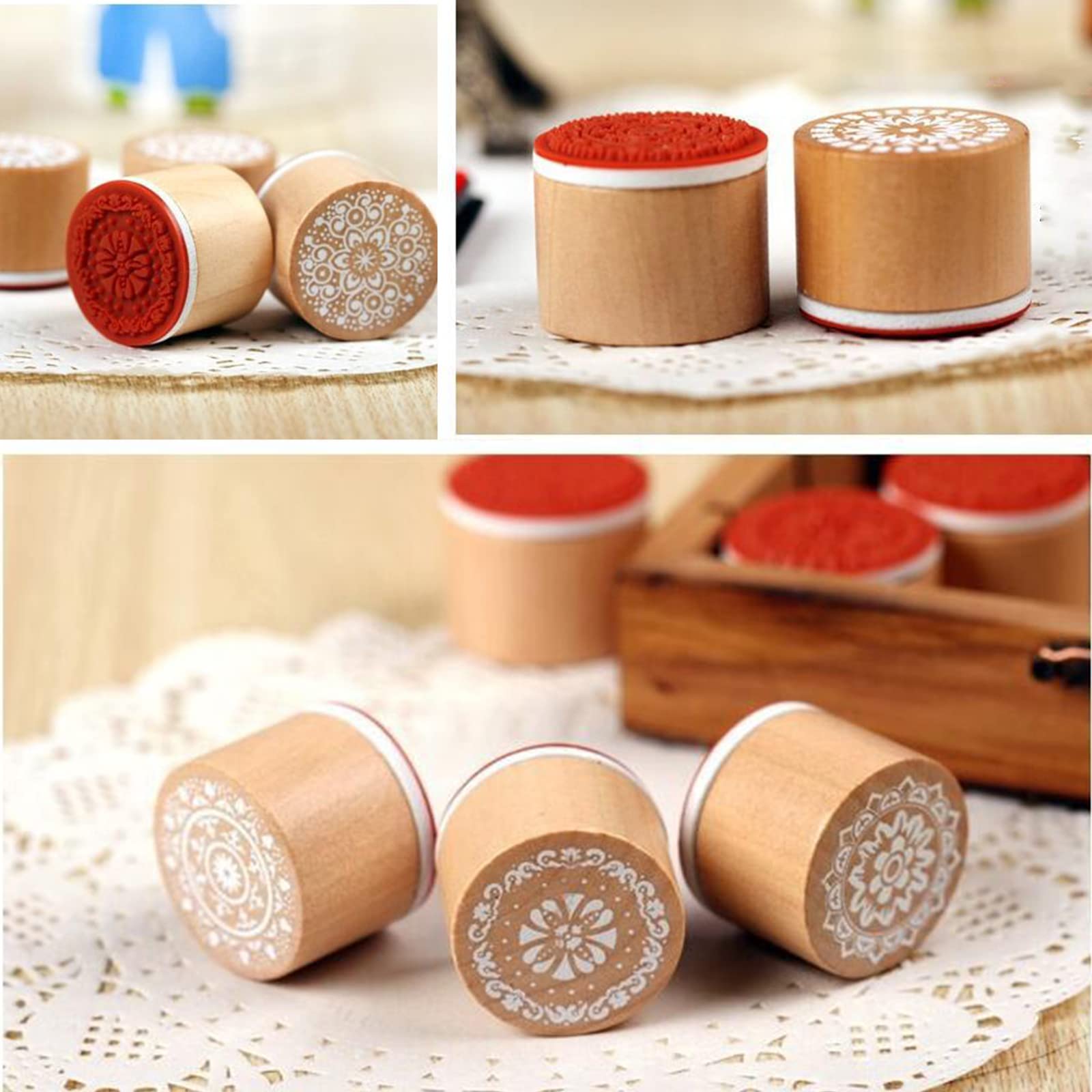 12 sellos artesanales de madera, sellos vintage con motivos de flores, para tampones, álbumes de bricolaje, álbumes de fotos y tarjetas de invitación