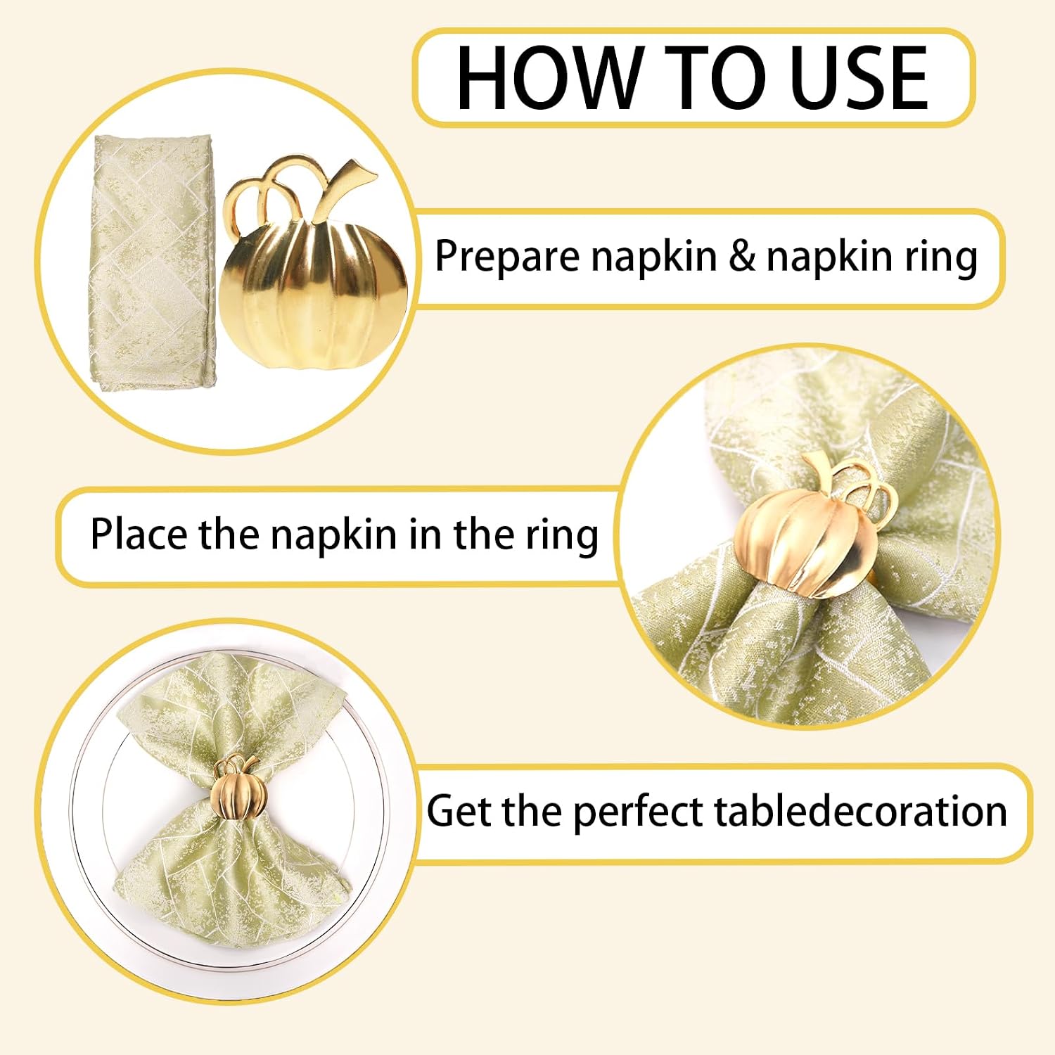 Gold Pumpkin Napkin Rings Set of 6 Fall Napkins Ring Retro Serviette Buckles Gold Adornment for Thanksgiving Halloween Table Settings