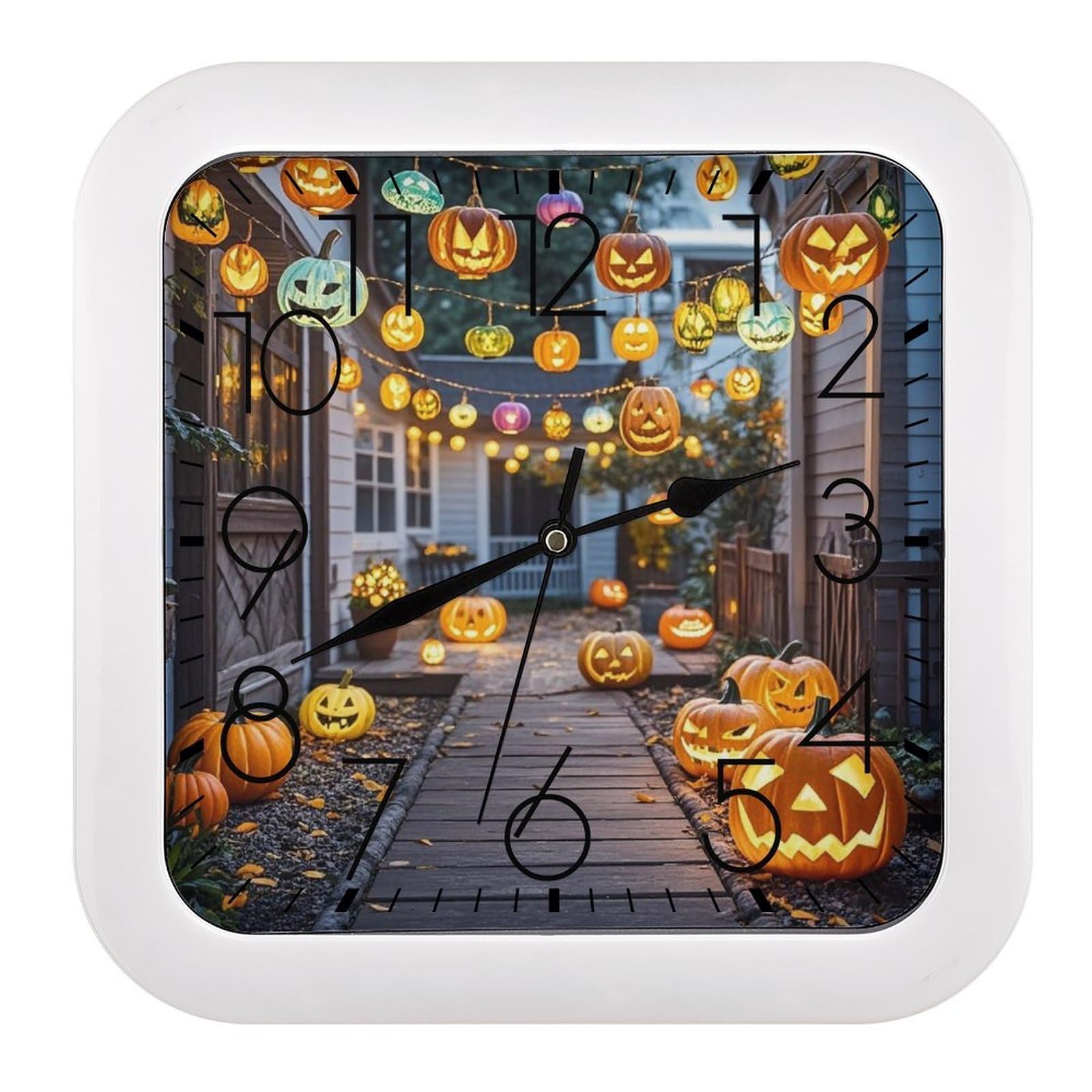 LZQPOEAS Pumpkin Skewers Wall Clock Fashionable Versatile Silent Wall Clock Simple Elegant Non Ticking Analog Clocks Easy to Install Square Modern Clocks for Home Decoration