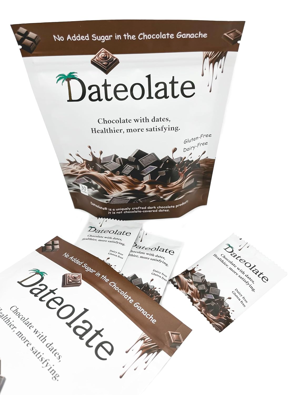 Dateolate Dark Chocolate Truffles – 4 Pouches, 8 Individual Chocolates Per Pouch | Date & Nut Ganache | All Natural, Dairy-Free